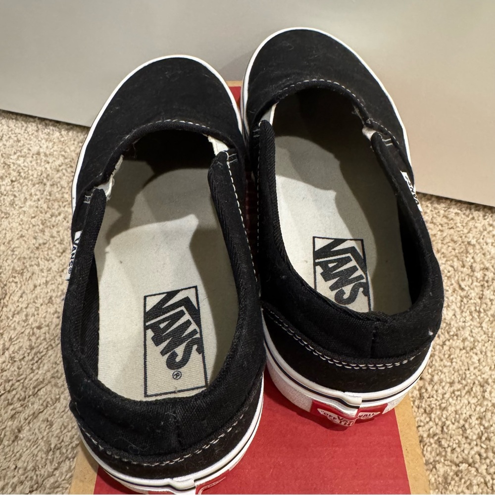 Vans Women's Black and White Slip-On Sneakers - Picture 5 of 5